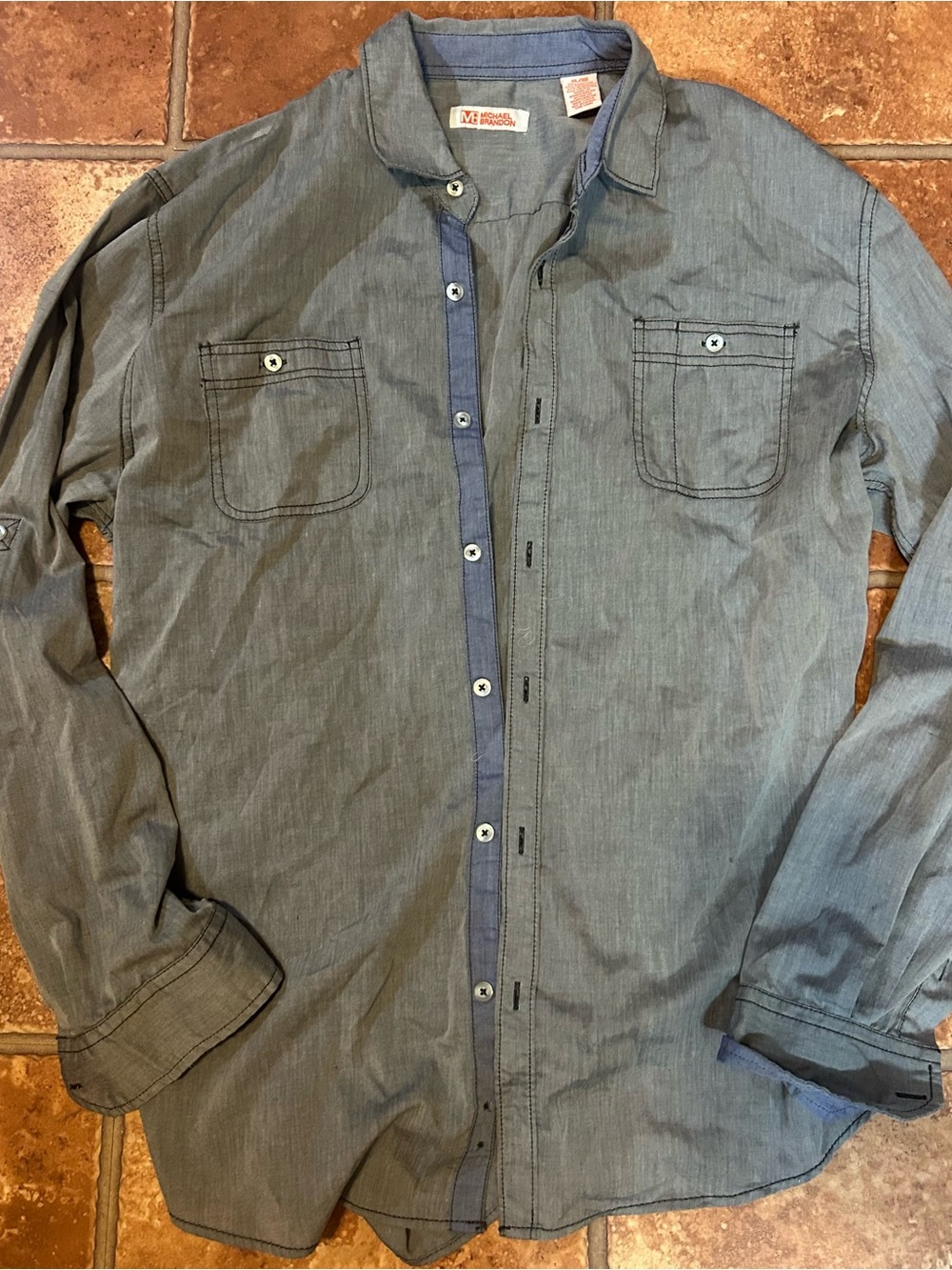 Michael Brandon Gray Blue Long Sleeve Dress Shirt